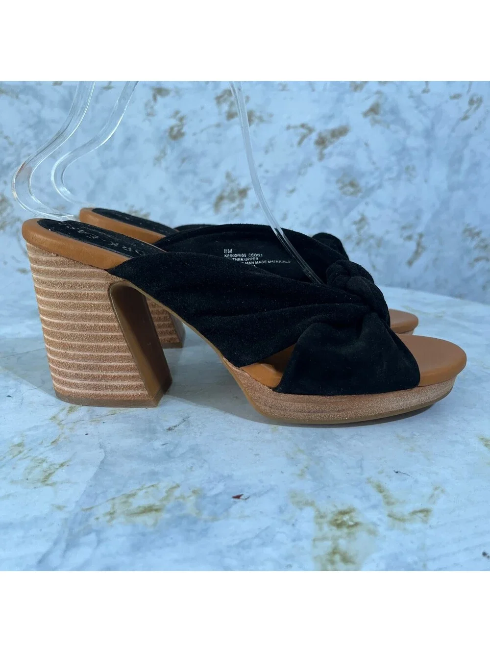 Kork-Ease Haya Women's Size 8M Shoes Black Brown Suede Cross Strap Comfort Heels